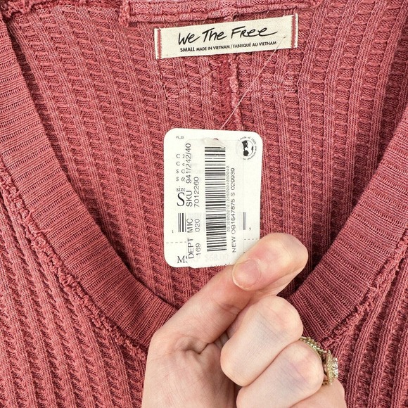 We The Free Cropped Sweater Women Small Pink Waffle Knit Dolman Sleeve Oversized - Picture 9 of 11
